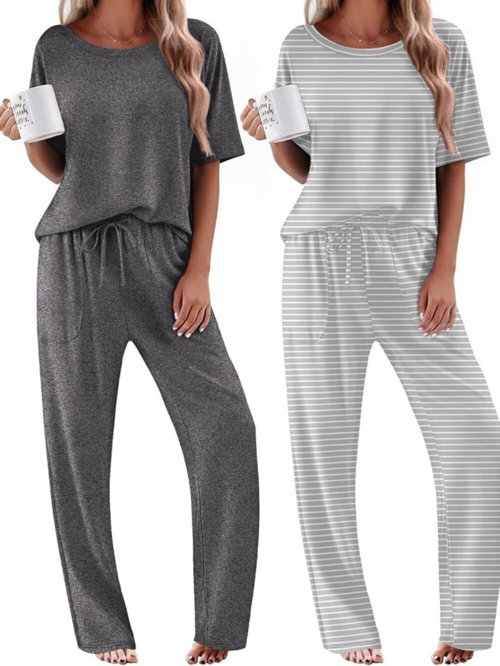 Cozy Women's 2-Pack Pajama Sets - Short Sleeve & Long Pants Lounge Wear